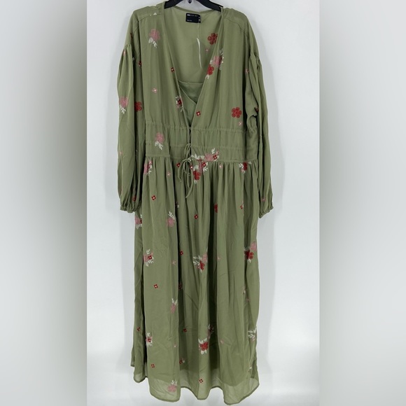 ASOS DESIGN Khaki Curve Soft All Over Embroidered Maxi Dress Size 22 - Picture 3 of 13
